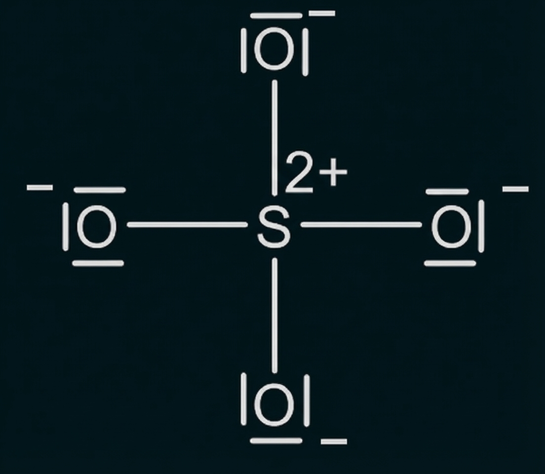 Lewis-Struktur: Schwefel in der Mitte mit vier negativ geladenen Sauerstoffatomen.